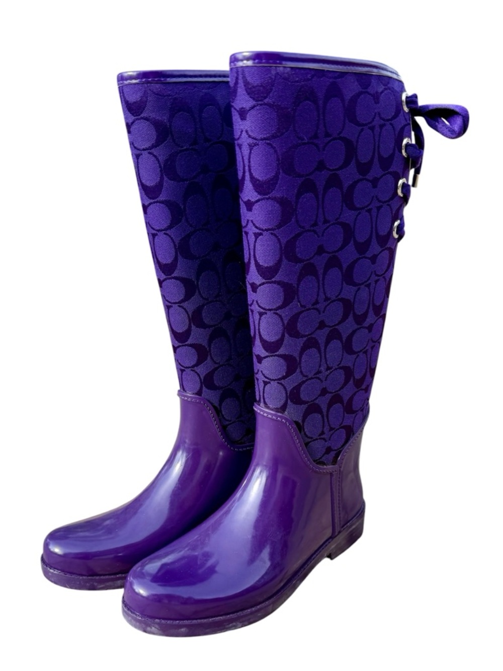 Coach Tristee Rain Boots 10 Purple Violet Signature Corset Woman’s